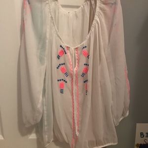 Women’s White Mesh Long Sleeve Blouse